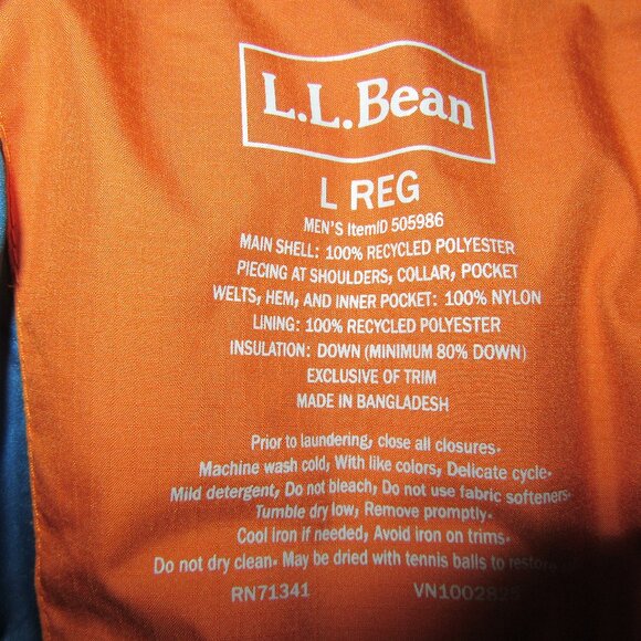 MENS LL BEAN VEST/PUFFER/ORANGE + GREEN/DOWNTEK/POCKETS/SIZE LARGE! - Picture 3 of 10